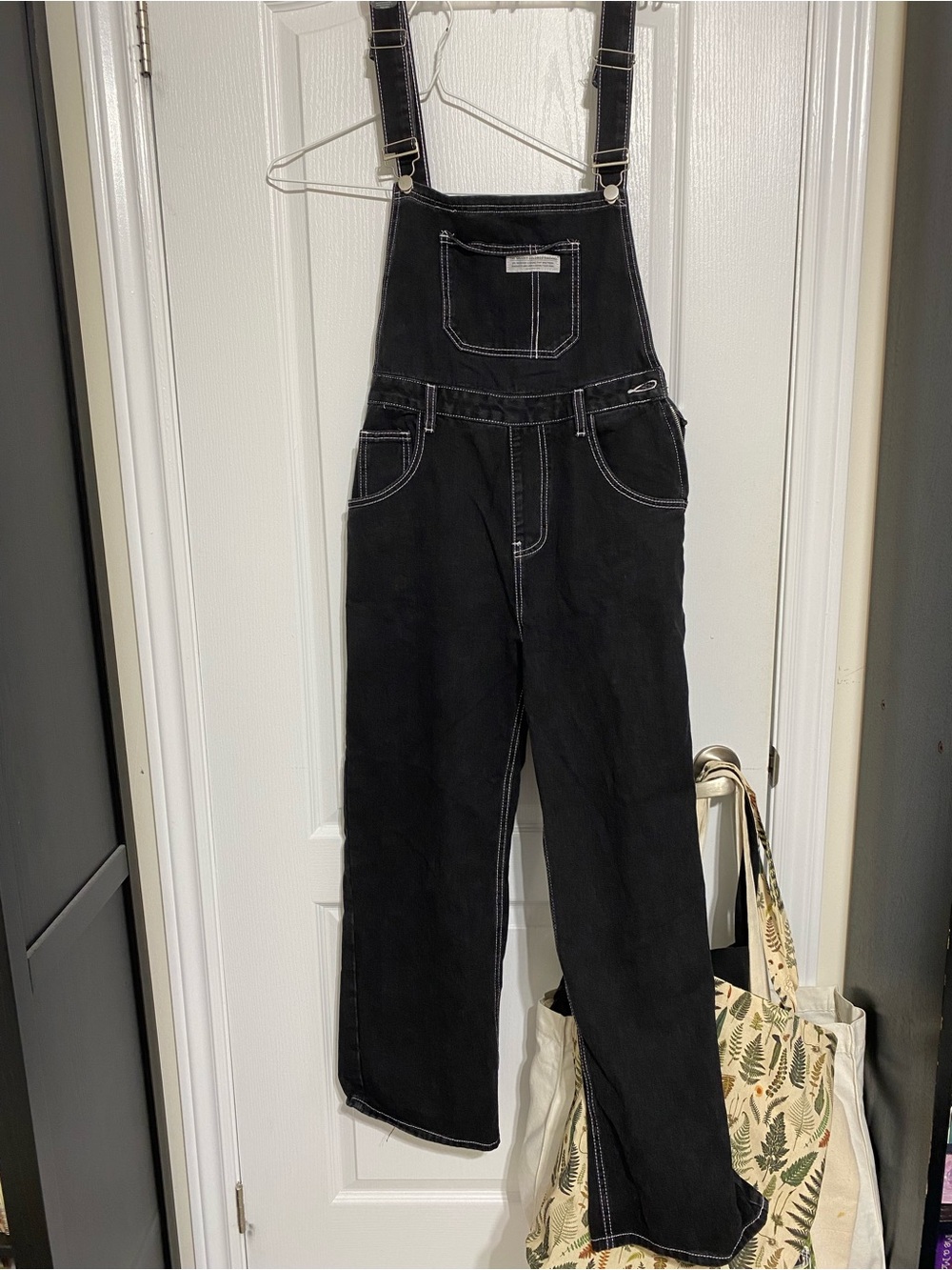 Black Overalls with White Stitching
